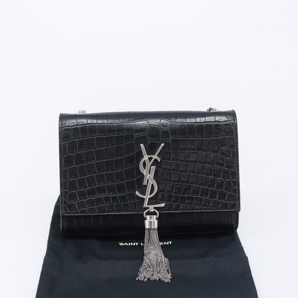 Saint Laurent Kate Chain Shoulder Bag Leather Black Silver Auth 210832V