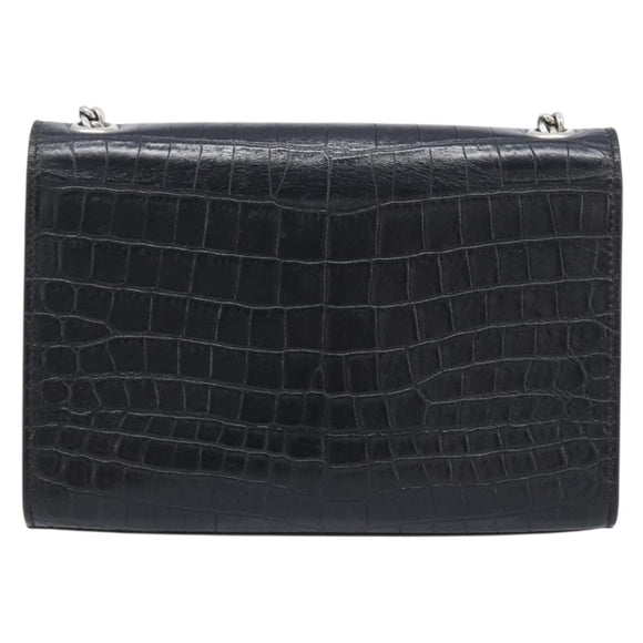 Saint Laurent Kate Chain Shoulder Bag Leather Black Silver Auth 210832V