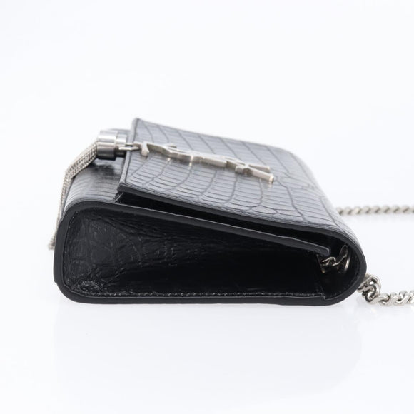 Saint Laurent Kate Chain Shoulder Bag Leather Black Silver Auth 210832V