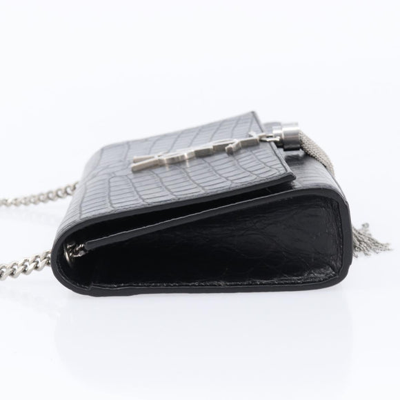 Saint Laurent Kate Chain Shoulder Bag Leather Black Silver Auth 210832V