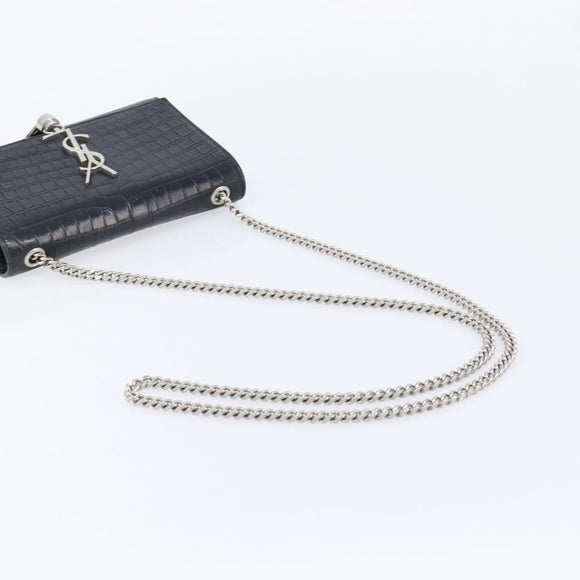 Saint Laurent Kate Chain Shoulder Bag Leather Black Silver Auth 210832V
