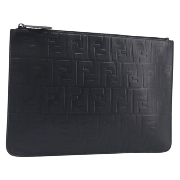 FENDI Zucca Canvas Clutch Bag PVC Black Silver 7N0078 Auth 210833A