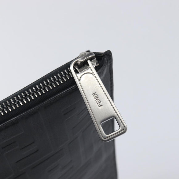 FENDI Zucca Canvas Clutch Bag PVC Black Silver 7N0078 Auth 210833A