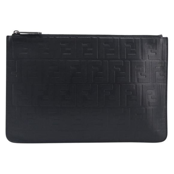 FENDI Zucca Canvas Clutch Bag PVC Black Silver 7N0078 Auth 210833A