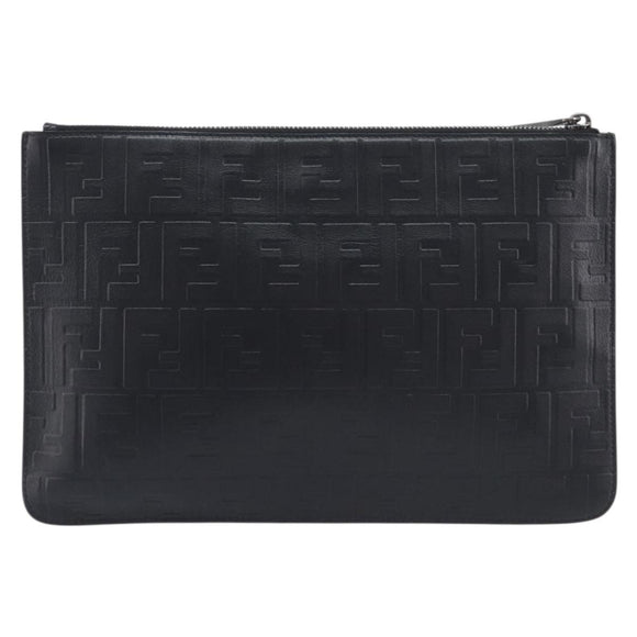 FENDI Zucca Canvas Clutch Bag PVC Black Silver 7N0078 Auth 210833A