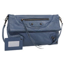 Balenciaga Classic Envelope Shoulder Bag Leather Navy Silver 319376 Auth 210834A-1