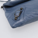 Balenciaga Classic Envelope Shoulder Bag Leather Navy Silver 319376 Auth 210834A-11