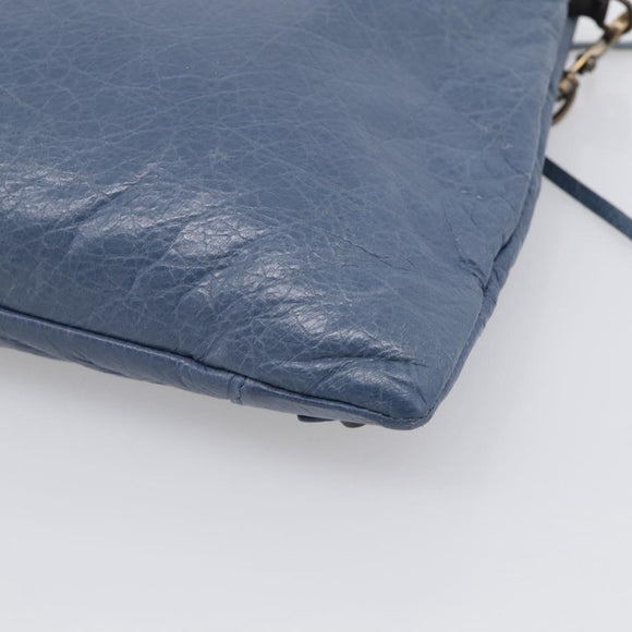 Balenciaga Classic Envelope Shoulder Bag Leather Navy Silver 319376 Auth 210834A