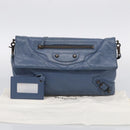 Balenciaga Classic Envelope Shoulder Bag Leather Navy Silver 319376 Auth 210834A-28