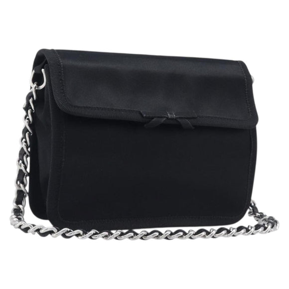PRADA Chain Shoulder Bag Satin Black Silver Auth 210840V