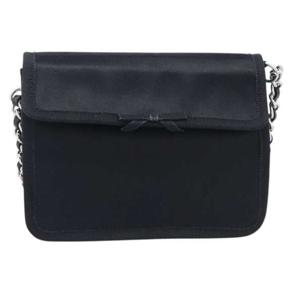 PRADA Chain Shoulder Bag Satin Black Silver Auth 210840V