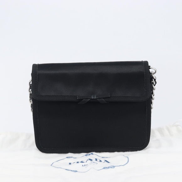 PRADA Chain Shoulder Bag Satin Black Silver Auth 210840V