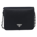 PRADA Chain Shoulder Bag Satin Black Silver Auth 210840V-3