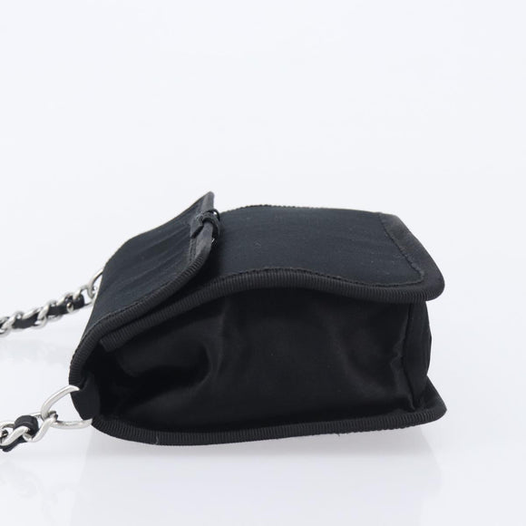 PRADA Chain Shoulder Bag Satin Black Silver Auth 210840V