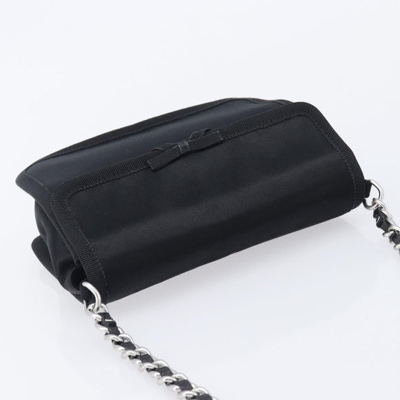 PRADA Chain Shoulder Bag Satin Black Silver Auth 210840V