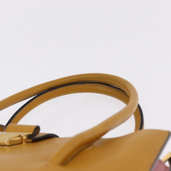 Miu Miu Madras Hand Bag Leather 2way Yellow Gold Auth 210842A