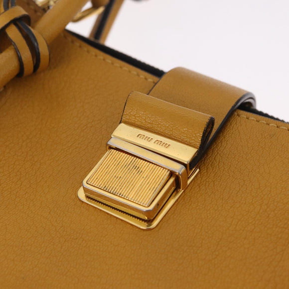 Miu Miu Madras Hand Bag Leather 2way Yellow Gold Auth 210842A