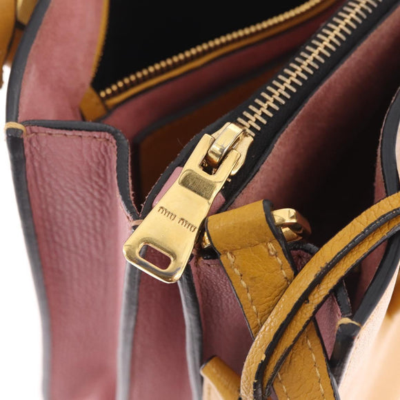 Miu Miu Madras Hand Bag Leather 2way Yellow Gold Auth 210842A