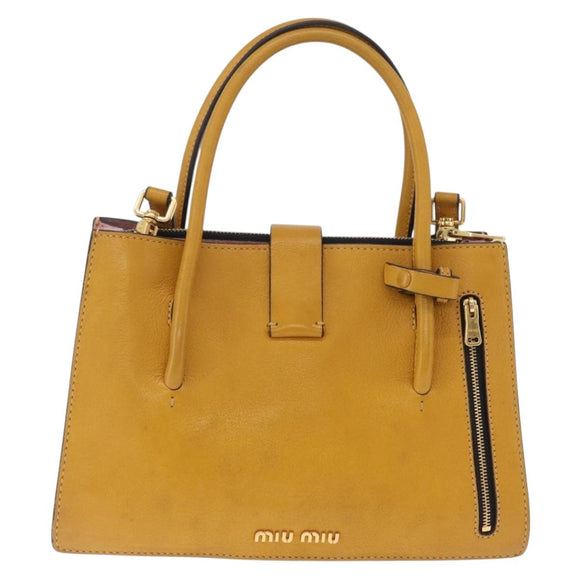 Miu Miu Madras Hand Bag Leather 2way Yellow Gold Auth 210842A