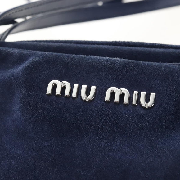 Miu Miu Tote Bag Suede Navy Silver Auth 210849M