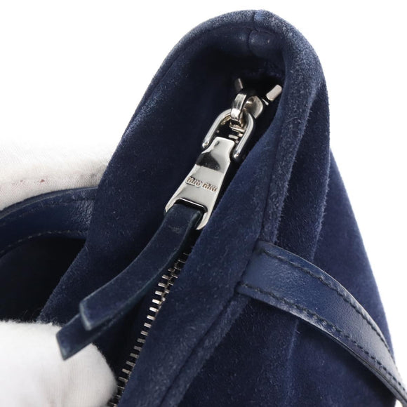 Miu Miu Tote Bag Suede Navy Silver Auth 210849M