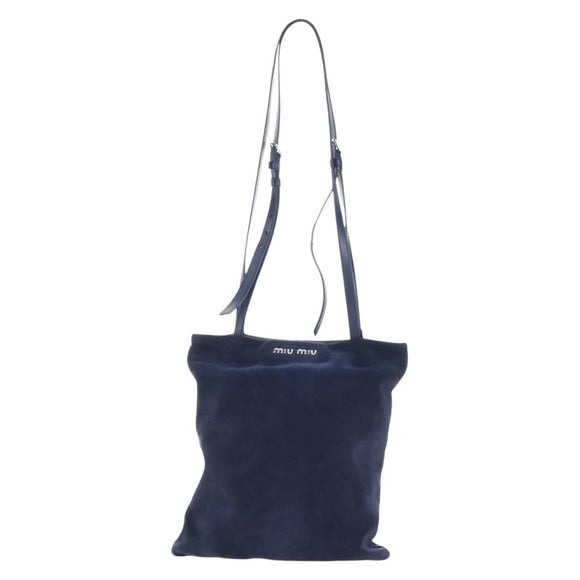 Miu Miu Tote Bag Suede Navy Silver Auth 210849M