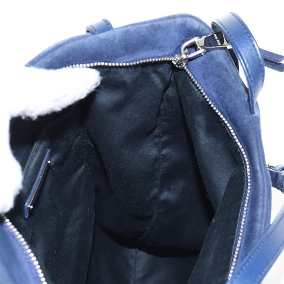 Miu Miu Tote Bag Suede Navy Silver Auth 210849M