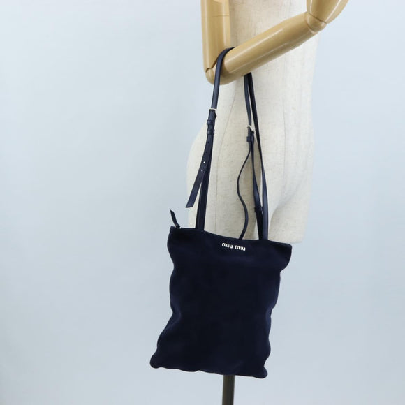 Miu Miu Tote Bag Suede Navy Silver Auth 210849M