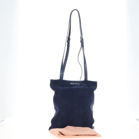 Miu Miu Tote Bag Suede Navy Silver Auth 210849M