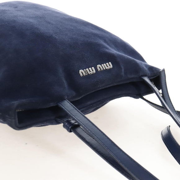 Miu Miu Tote Bag Suede Navy Silver Auth 210849M