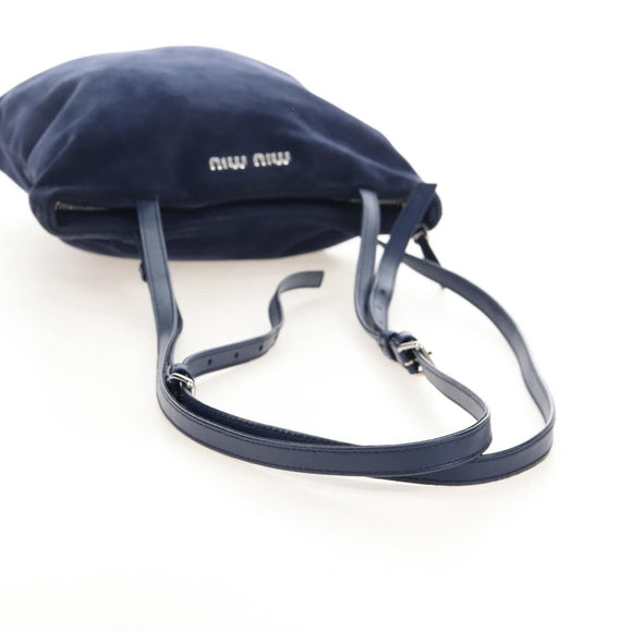 Miu Miu Tote Bag Suede Navy Silver Auth 210849M