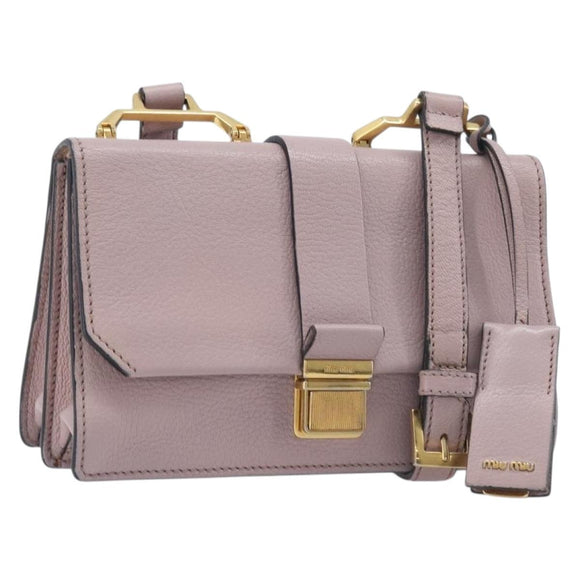 Miu Miu Madras Shoulder Bag Leather Pink Gold Auth 210853A