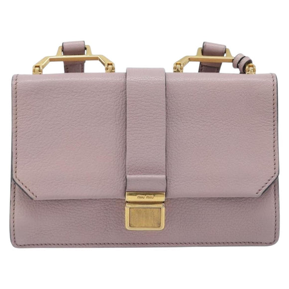 Miu Miu Madras Shoulder Bag Leather Pink Gold Auth 210853A