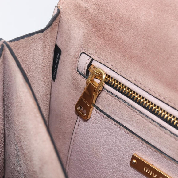 Miu Miu Madras Shoulder Bag Leather Pink Gold Auth 210853A