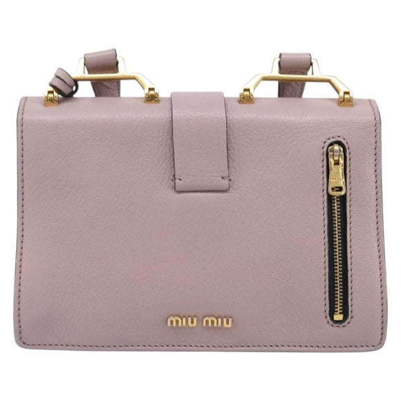 Miu Miu Madras Shoulder Bag Leather Pink Gold Auth 210853A