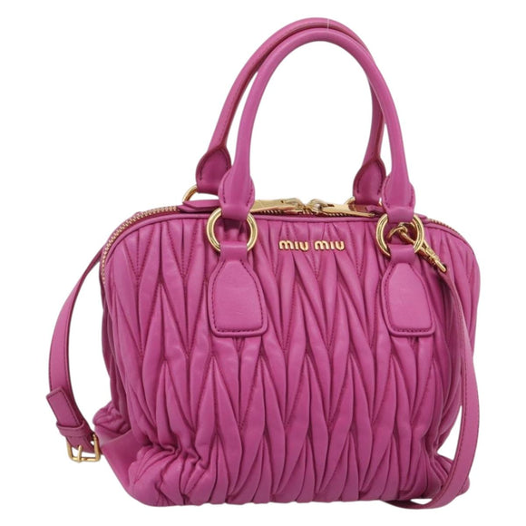Miu Miu Matelasse Hand Bag Leather 2way Pink Gold Auth 210857A