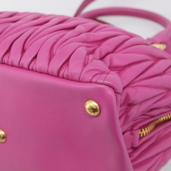 Miu Miu Matelasse Hand Bag Leather 2way Pink Gold Auth 210857A