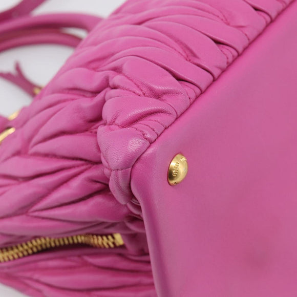 Miu Miu Matelasse Hand Bag Leather 2way Pink Gold Auth 210857A