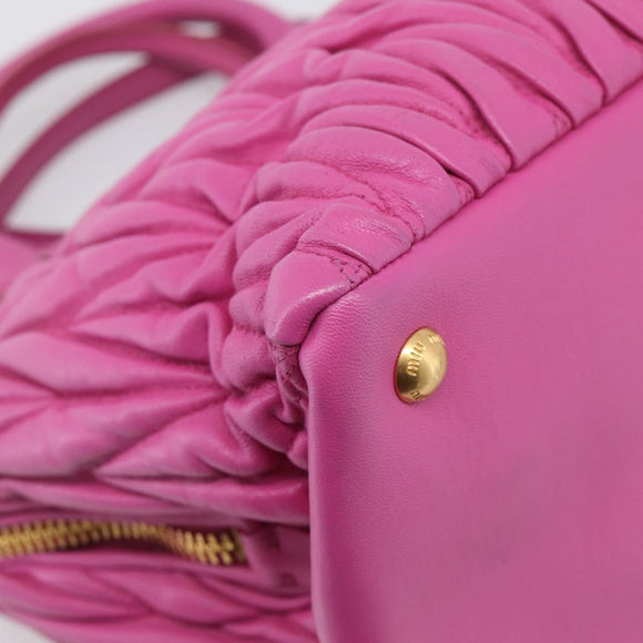 Miu Miu Matelasse Hand Bag Leather 2way Pink Gold Auth 210857A