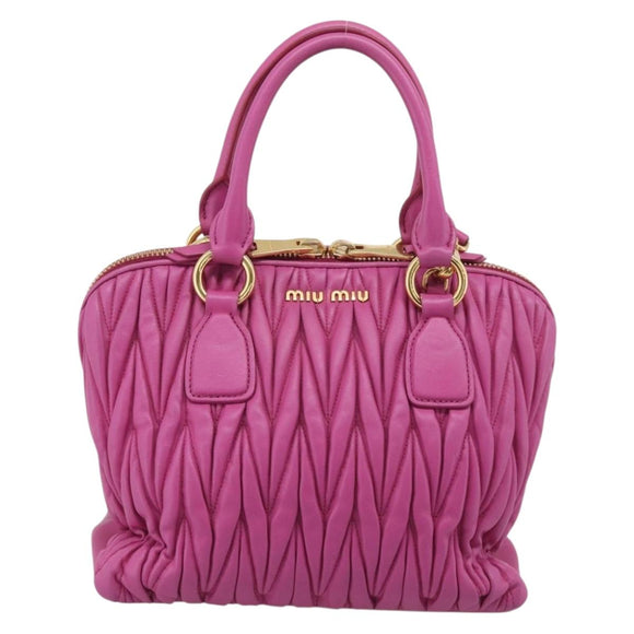 Miu Miu Matelasse Hand Bag Leather 2way Pink Gold Auth 210857A