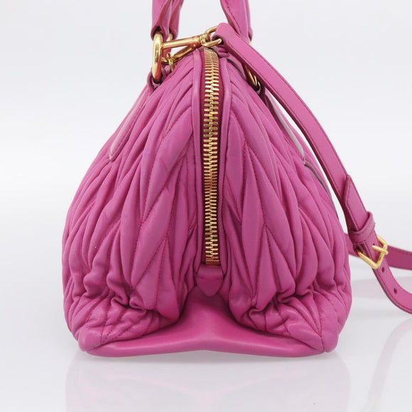 Miu Miu Matelasse Hand Bag Leather 2way Pink Gold Auth 210857A
