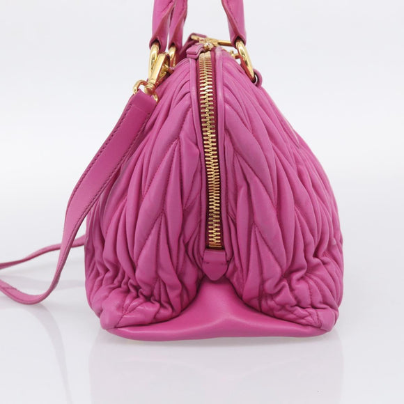 Miu Miu Matelasse Hand Bag Leather 2way Pink Gold Auth 210857A