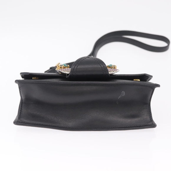 Miu Miu Madras Shoulder Bag Leather Black Gold Auth 210864M