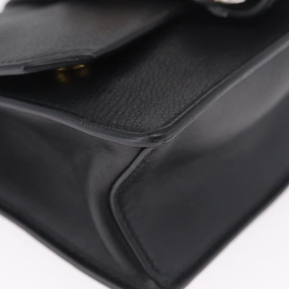 Miu Miu Madras Shoulder Bag Leather Black Gold Auth 210864M