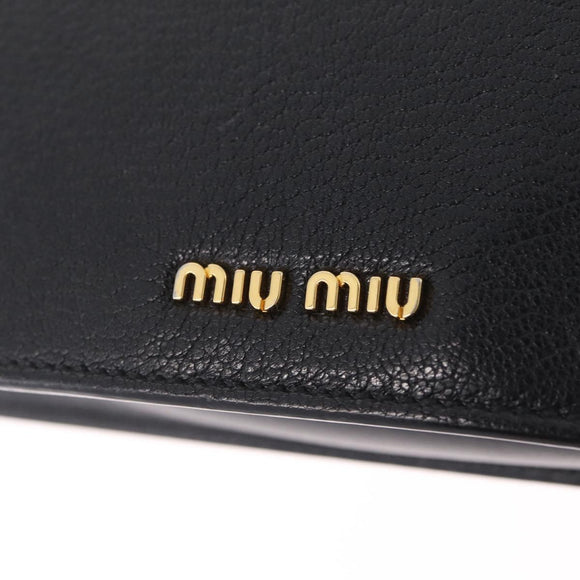 Miu Miu Madras Shoulder Bag Leather Black Gold Auth 210864M