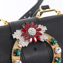 Miu Miu Madras Shoulder Bag Leather Black Gold Auth 210864M-18