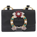 Miu Miu Madras Shoulder Bag Leather Black Gold Auth 210864M-2