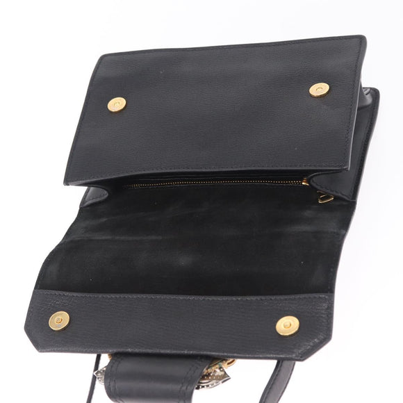 Miu Miu Madras Shoulder Bag Leather Black Gold Auth 210864M