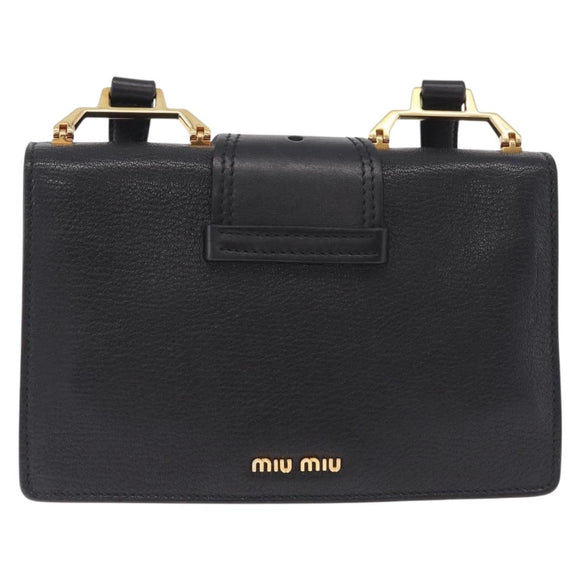 Miu Miu Madras Shoulder Bag Leather Black Gold Auth 210864M