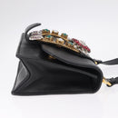 Miu Miu Madras Shoulder Bag Leather Black Gold Auth 210864M-4